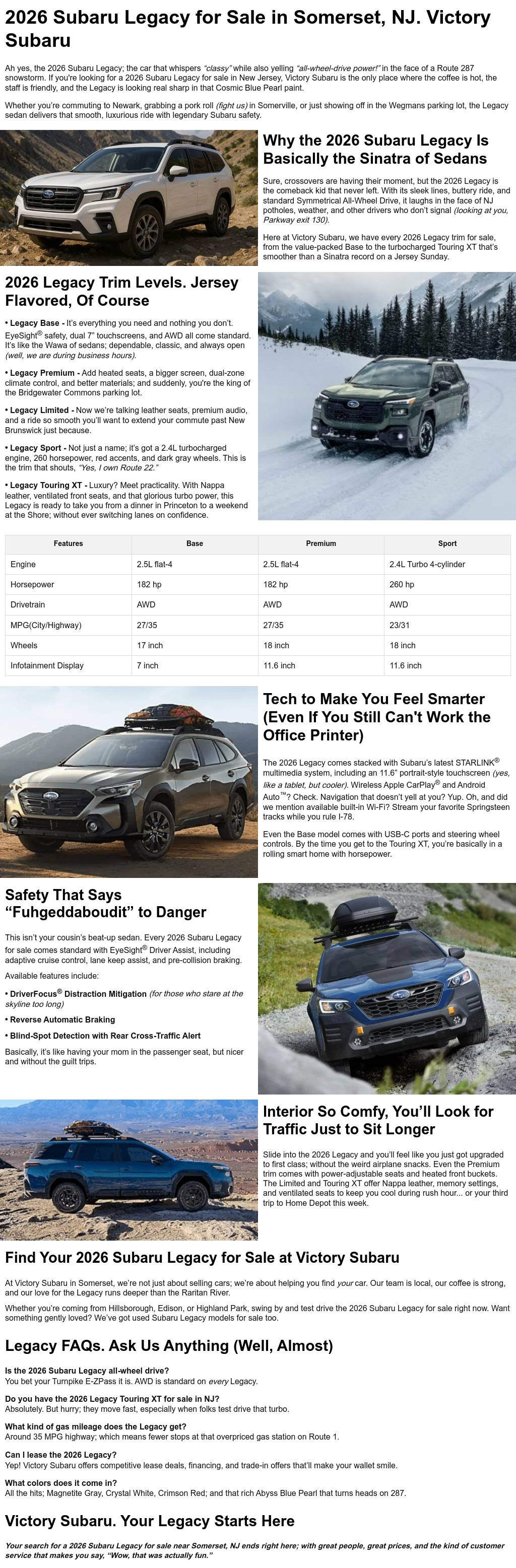 New 2026 Subaru Legacy For Sale in Somerset, NJ