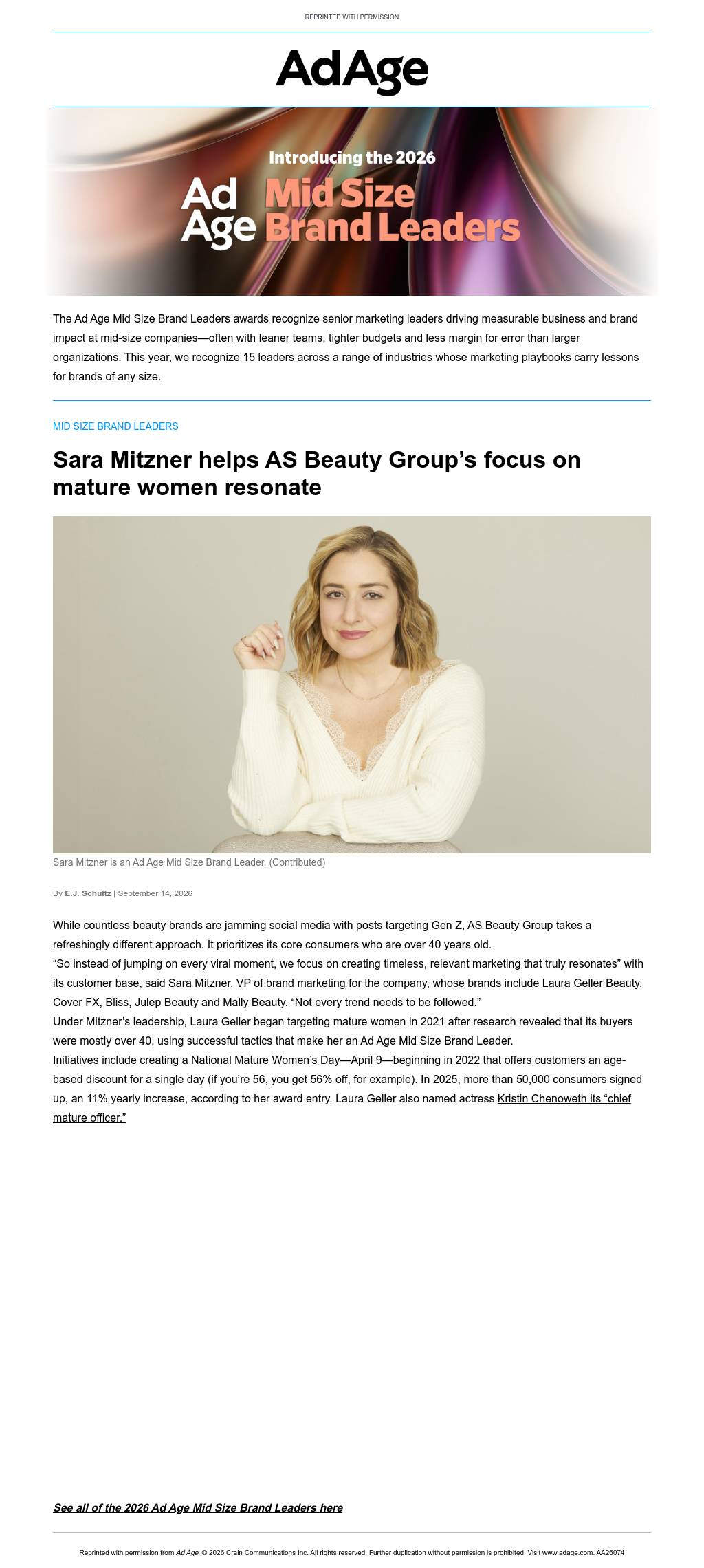 Sara Mitzner, AS Beauty Group: Mid Size Brand Leaders
