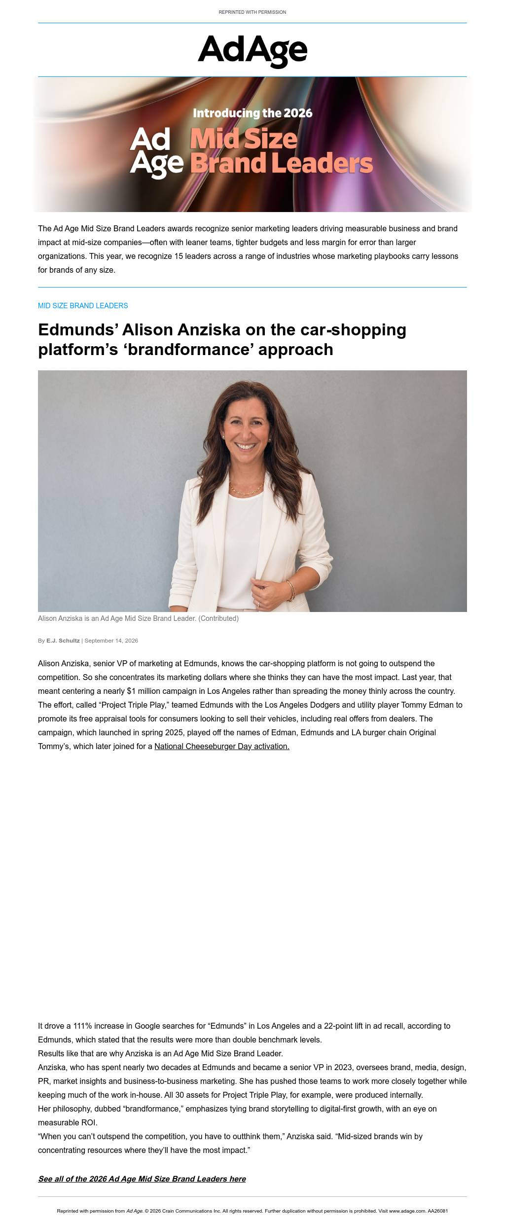 Alison Anziska, Edmunds: Mid Size Brand Leaders