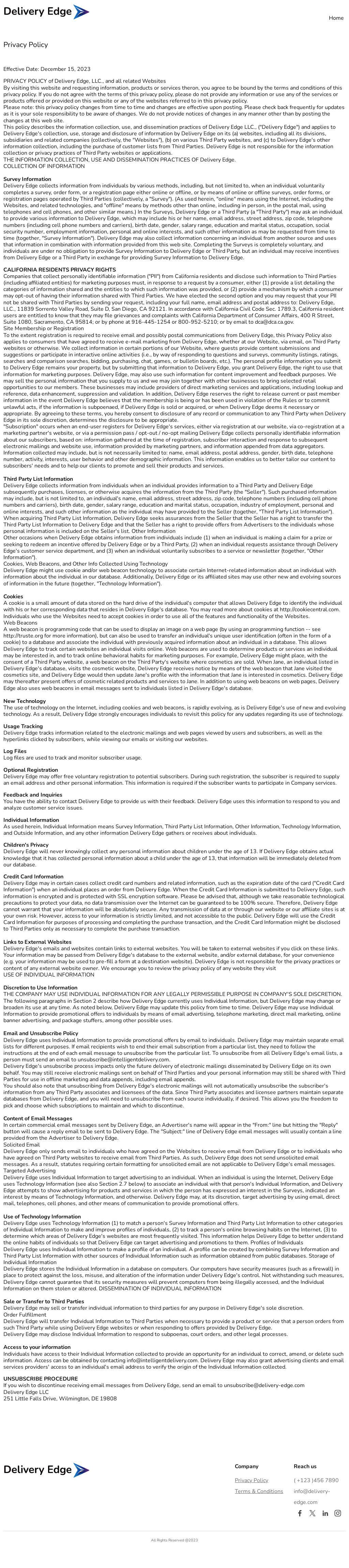 Delivery Edge - Privacy Policy